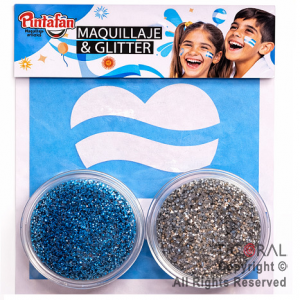 KIT MAQUILLAJE ARTISTICO ARGENTINA GLITTER CELESTE Y PLATA (BLISTER X 2 UNID - 4 GR) + STENCIL